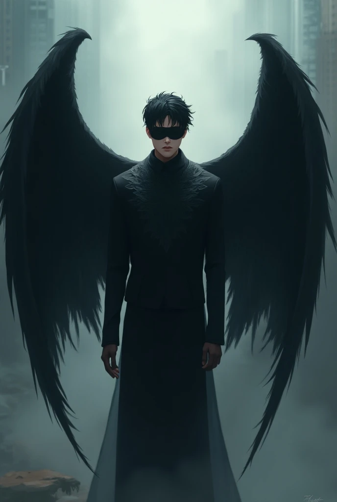 Man With Black Wings Blindfolded Anime