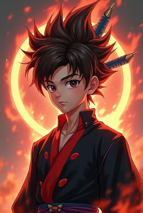  a 17-year-old boy with a common brown tuft and brown eyes too and a black blouse with red and a headdress, Your look is that of a gamer ,  he will have an aura sayajin .


 is for the YouTube channel so take care of !😎