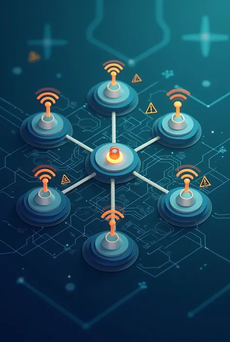 Create a network infrastructure that shows areas with low coverage ( areas with dull colors or low signal indicators )  and bottlenecks in the data flow ,  to represent the limited speed also with Security Alert Icons:  A graphic with alert icons  ( such a...