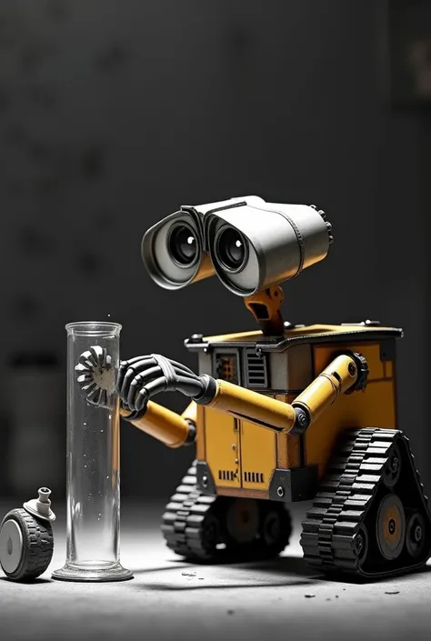 The wall-e fiddling in a test tube, In black and white