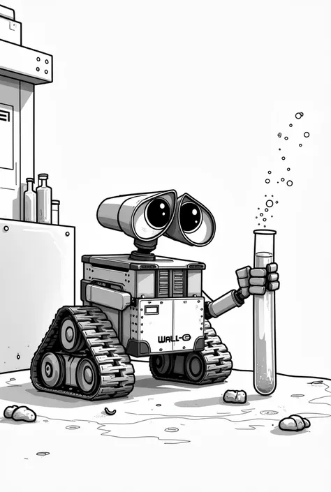 The wall-e fiddling in a black and white test tube,simple