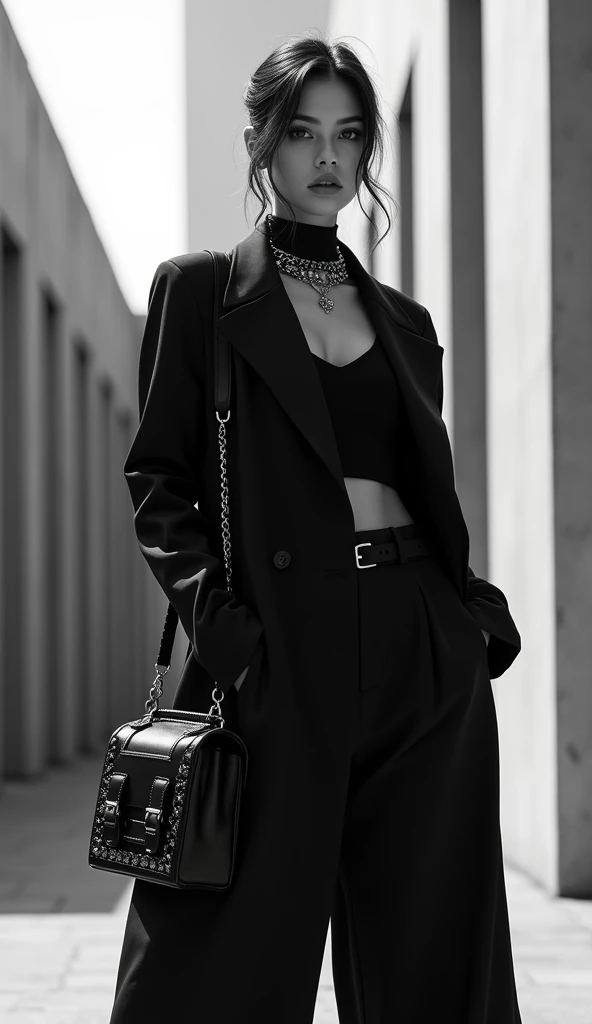 Trendy girl in black and white