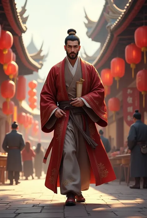 Handsome male from the Song dynasty in China walks down the street at age 27