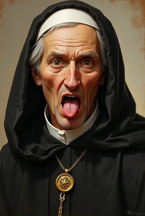 Saint John Mary Vianney sticking out his tongue 

