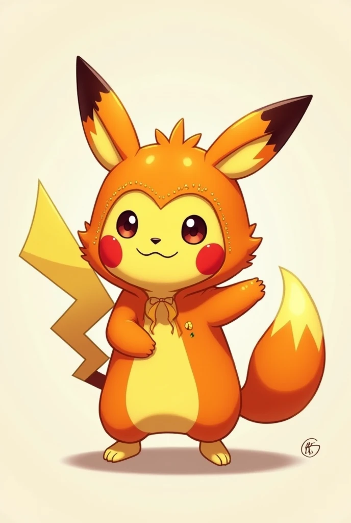 Pikachu in orange fox clothing 