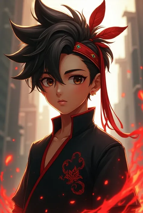  a 17-year-old boy with a common brown tuft and brown eyes too and a black blouse with red and a headdress, Your look is that of a gamer ,  he will have an aura sayajin .


 is for the YouTube channel so take care of !😎