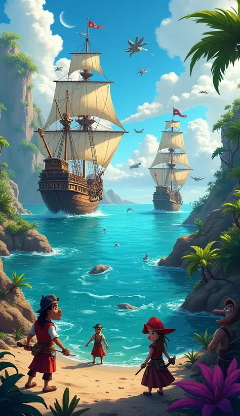 The fairytale world of pirates of the Caribbean，Cartoon， high quality, 