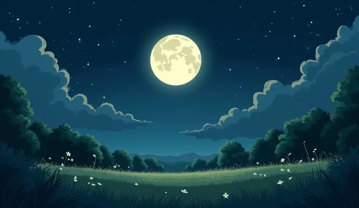 Full moon anime lofi background at night 