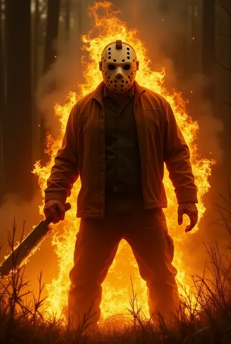 Jason Voorhees burning himself with the machete in his hand