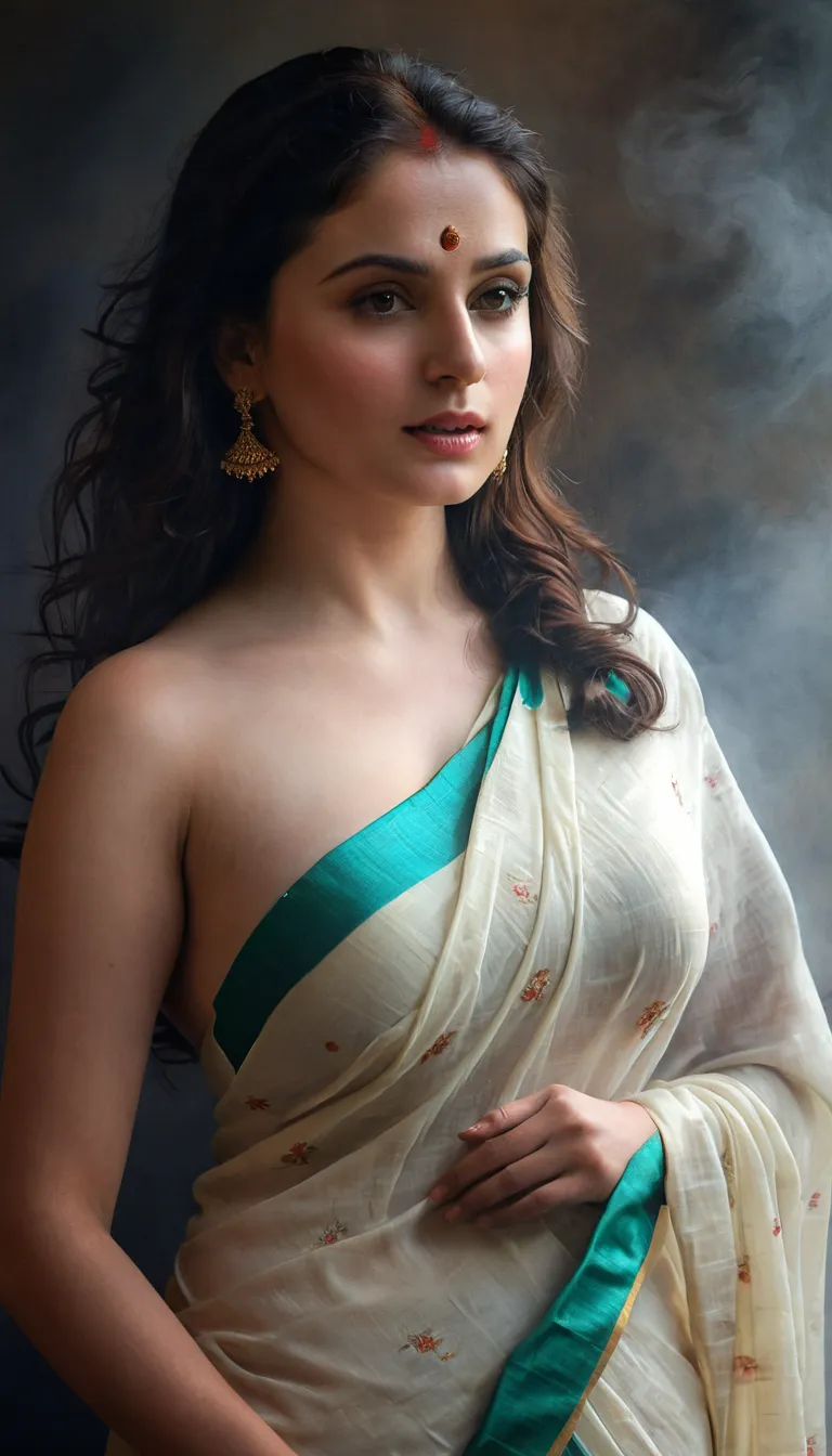 busty women, saree, pale white skin tone, upper half body, extreemly detailed skin, photorealistic, high quality, highly detaile...