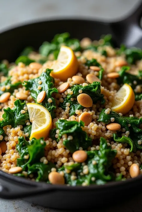  1 cup of cooked quinoa
1 cup of chopped chard
1 / 4 cup of sunflower seeds
1 clove of minced garlic
1 tablespoon of olive oil
Salt and pepper to taste
Preparation:
 In a pan ,  heat the olive oil and sauté the garlic and chard until tender .
 Add the cook...