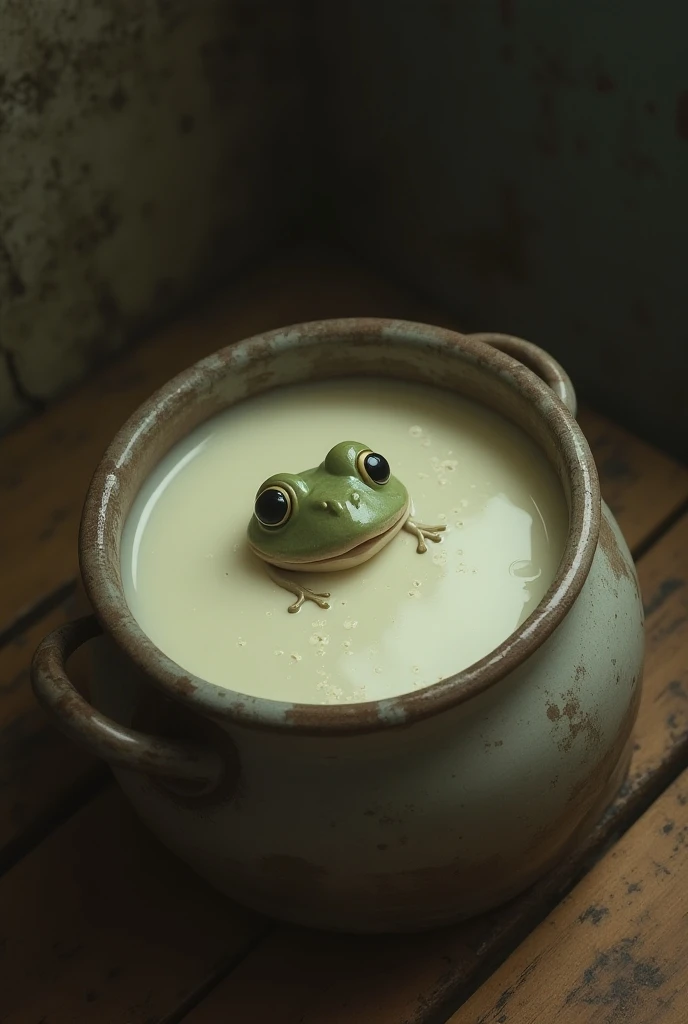  One frog gave up to pot of milk saying, "It’s hopeless," and sank. 