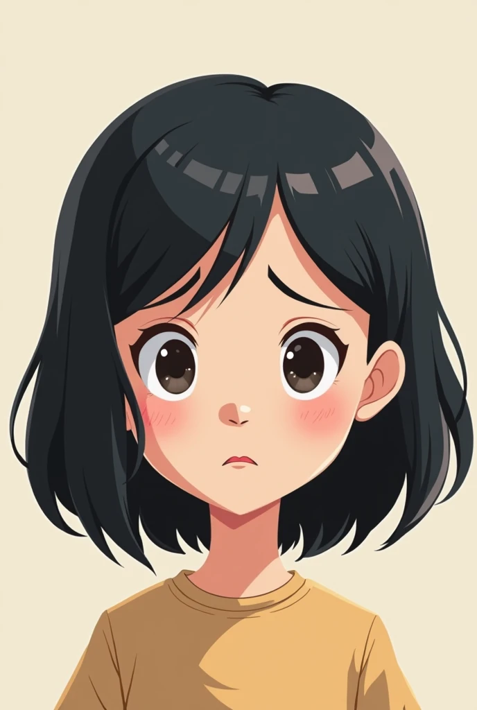 black hair, adult, 24 years old, worry, 2d, cartoon