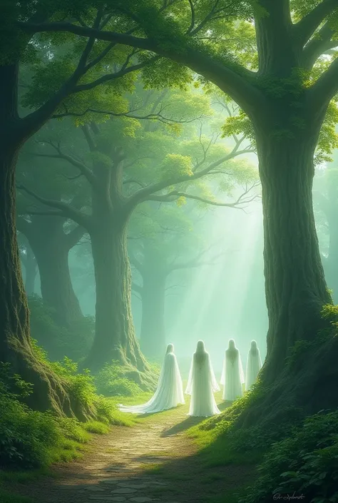 Picture where there are 5 trees 
and its like a very beautiful and magical paradise 
With souls