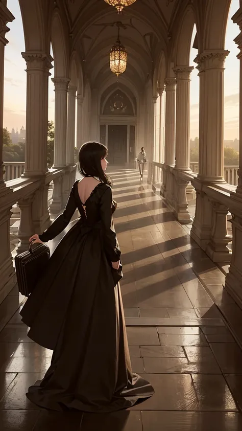 A book cover image filling the entire page, featuring a young woman standing alone on a grand estate pathway at dusk, her silhouette backlit by a warm glow from a luxurious mansion in the distance. She glances over her shoulder with a determined, slightly ...