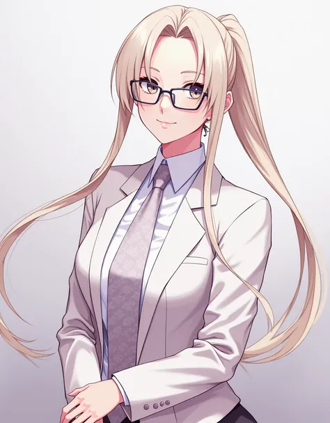 Tsukumo Sana from Hololive English, Office attire, Long Hair, Ponytail, Glasses.