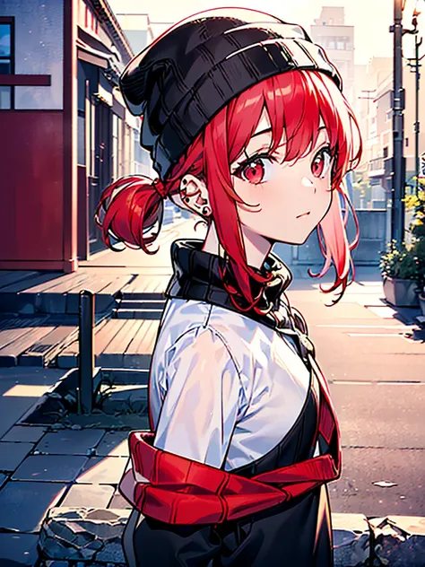 (Approaching:1.3),Realistic, best quality, Super detailed, High-quality CG rendering,  THE MOST DELICATE AND BEAUTIFUL ,  Hi-Res, ( 1 girl), ( best quality,4K,8k,masterpiece:1.2), (Bright Red Hair:1.5),(Pigtails:1.5),(Red eyes:1.5),(black sweater:1.3),(Pur...