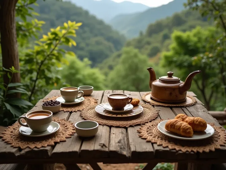 Traditional table from the Colombian countryside in the image the coffee focuses