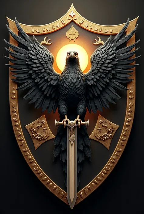 Make a shield with Air of the Vatican and place a sword and a falcon on it that is black with a divine aura