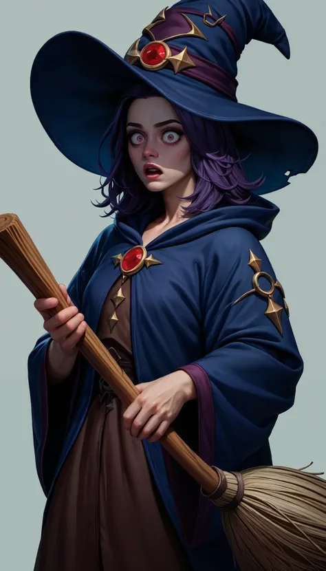  Funny funny cartoon elven witch , cool funny view ,a crumpled hat and cap ,  a raven sits on her shoulder , near the witchcraft , , a crumpled and worn robe embroidered with patterns is worn on it,  maximum details ,  expressive large eyes ,surprised look...