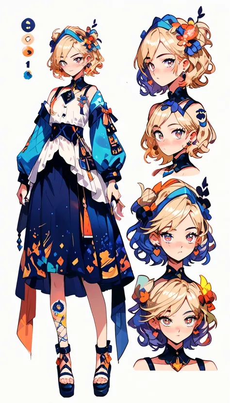 ((Masterpiece)), ((Top Quality)), ((Virtual Character Design Sheet, High Detail Skin, solo, Masterpiece, Top Quality, , Full Body Female, Detail: Japanese Anime-like, Female, Vtubre,  Detailed costume, fine detail, best character, best costume, character c...