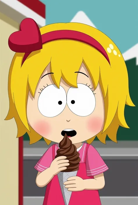 a portrait of the character princess kenny, from the cartoon south park in ultra hd eating ice cream