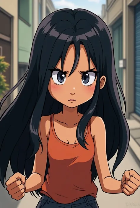 long black hair, adult, 24 years old, rescue twin sister, 2d, cartoon, woman, worry
