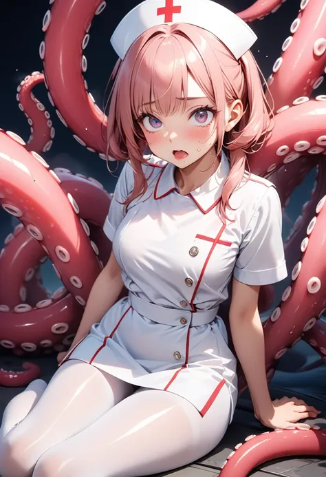 (( tentacles that wrap around the body ))vaginal sex、nsfw　((　screaming, girl, rolling eyes, look up, pursed mouth , sweat, nsfw, drool, trembling, sweat, steam, noisy speech bubble, breathing heavily, orgasm, ahegao, heart mark, fellatio,  penis, deep thro...