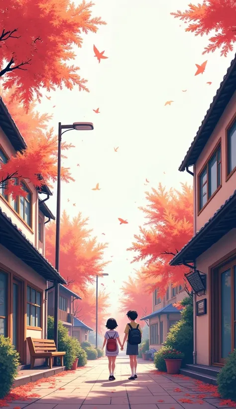 composition with 50% negative ;space composition with 70% negative space on the upper left;Composition of leaving 30% of the image in blank;Japanese animation, Xinhai Cheng painting style, youth campus, aesthetic