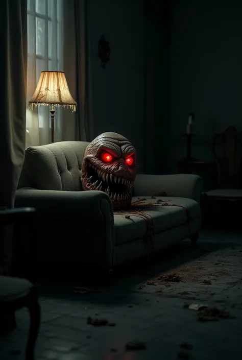 Killer sofa with sharp teeths and red eyes 