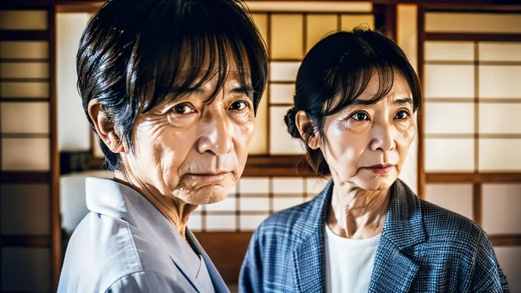  Japanese Male, The man is 60 years old ,The girl is ,Grand,  has a Japanese face , the  is crying looking at the camera,Wearing clothes,Inside the house, real,(( surrenders)),(( High Quality)),((32K)),(( fine skin )),(( Hi-Res)),(( High Quality )),