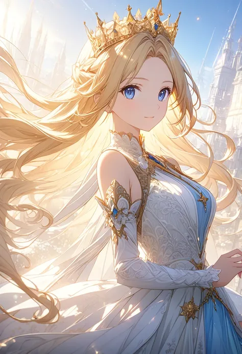 1.5, best quality, high quality, High definition, High quality texture, high detail, beautiful detailed, finely detailed, extremely detailed cg, detailed texture, ((ANIME)), 1girl, woman, female, ((princess)), blonde hair, flowing dress, crown, beautiful, ...