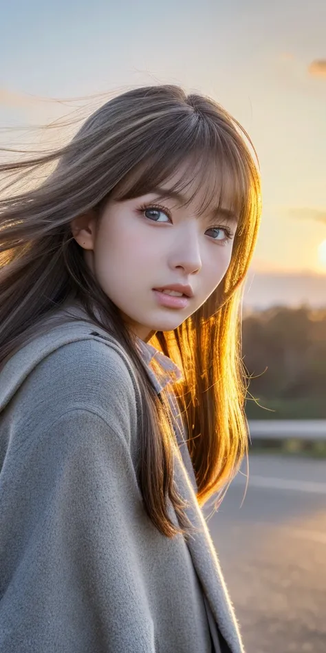 ((hair blowing in the wind、no makeup:1.2))、(realistic、Photoreal、Super detailed、best detailed skins、highest quality、masterpiece、超A high resolution)、cute russian woman、s、high school girl、young girl、1 girl、have bangs、ash blonde:1.7、double eyelid、drooling eyes...