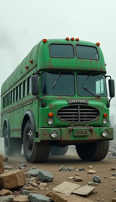  Imagine a huge bus inspired by the Hulks strength and ferocity.  The body of this bus is very large and burly ,  with a design that looks like a giant muscle ,  as if the bus itself is a creature made of flesh and steel .  The main color of the bus is bri...