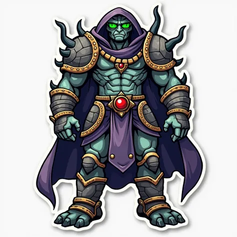 full body sticker of a stone guardian with obsidian eyes and his stone body with precious gems 