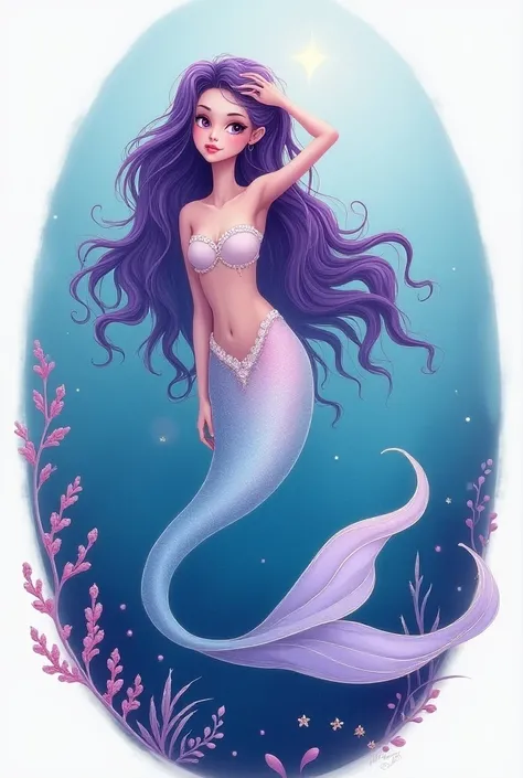  mermaid inspiration/Or make an oval nail design with purple marine , Blue and Pink