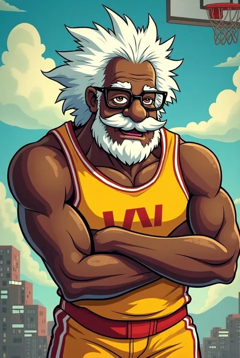 Cartoon of the nineties ,  of Albert Einstein with the body of Shaquille ONeal