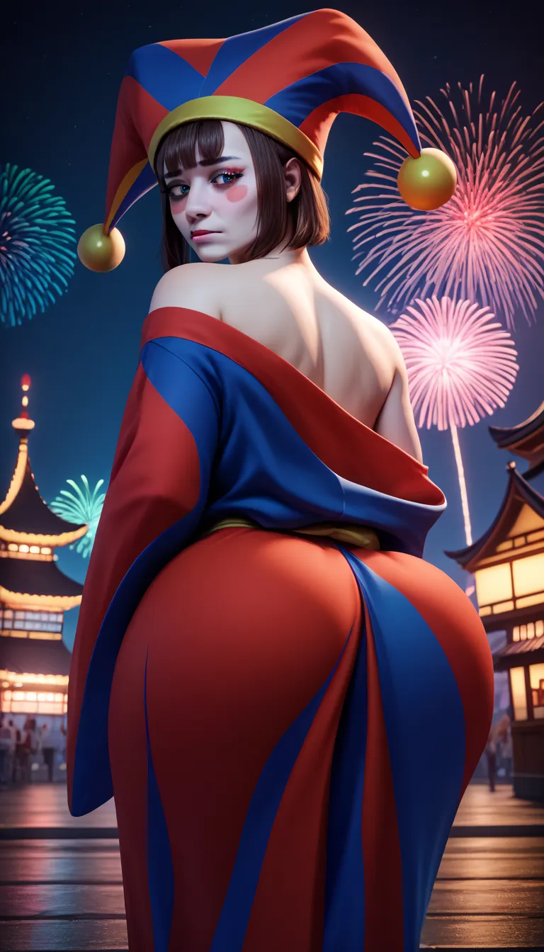 score_9, score_8_up, score_7_up, score_6_up, break from behind,a beautiful detailed girl wearing a colorful kimono, off the shou...