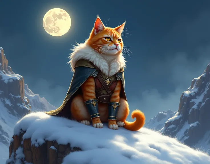 картина Catа sitting on a snowy hill with a full moon in the background, Cat.  digital painting, воин Catов fan art, ginger Cat, воин Catов, a картина Catа, beautiful digital images,  very beautiful furry art, adorable  digital painting, detailed art , пор...