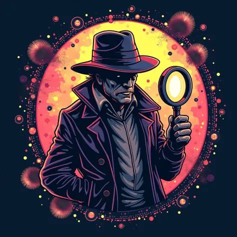 Cool graffiti inscribed detective88  ,  background galaxy circle logo illustrated cool detective carrying magnifying glass 