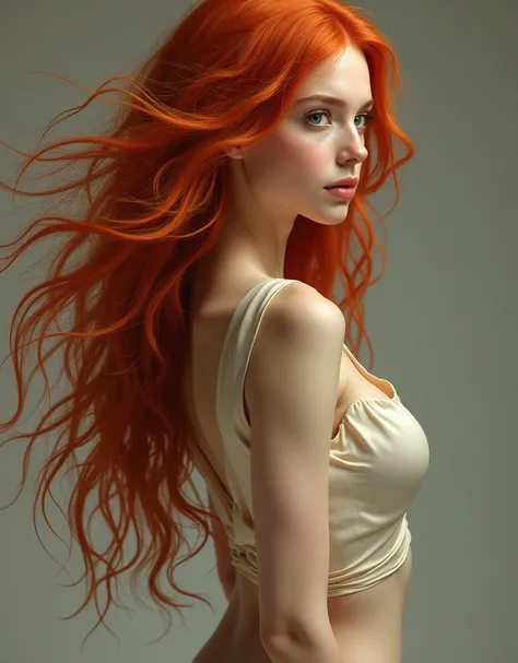 Full body of Red head lady with flowing hair in the style of Anna Dittmann