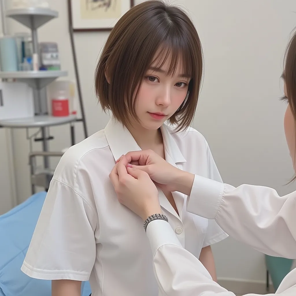 health checkup、hospital、((female doctor palpates the chest 、 touches the chest with her hands for an examination、check for a bre...