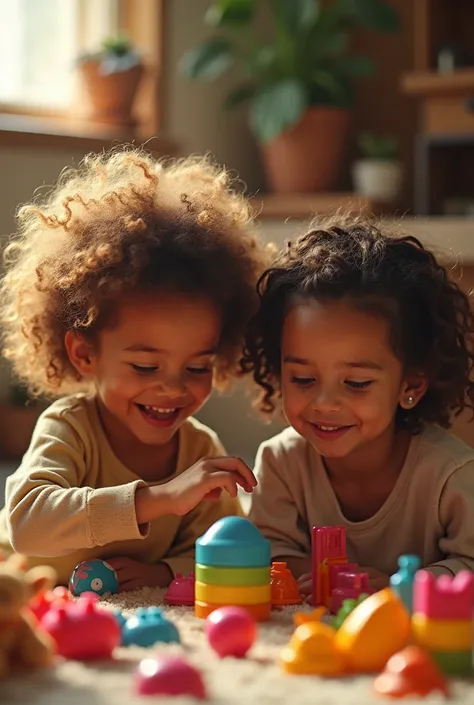 Shakira and Messi playing with toys