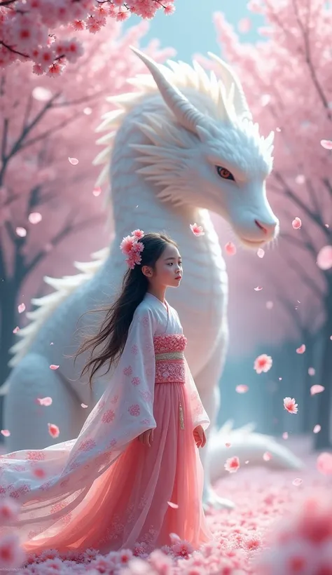 Cherry Blossom Snowstorm　 girl　White Dragon