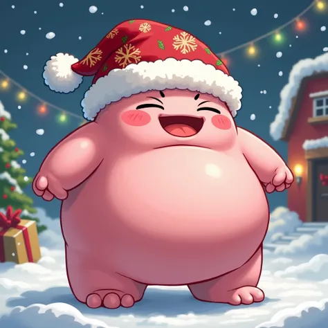 Chubby Majin Buu with cute Christmas hat