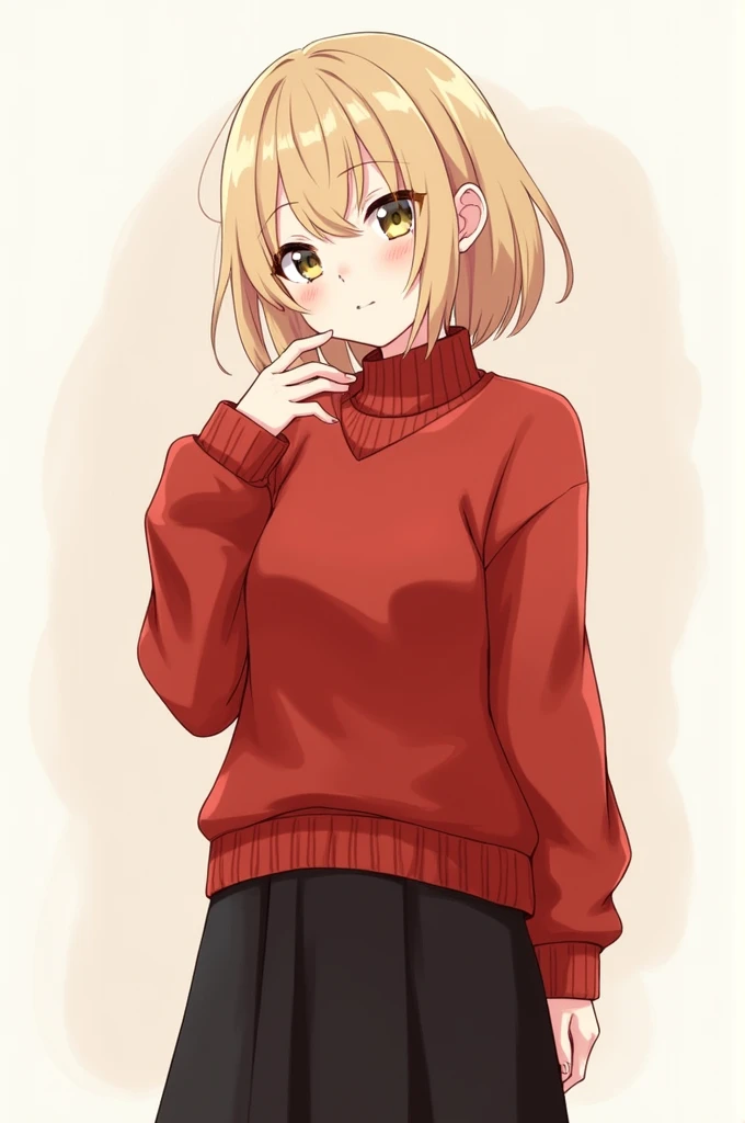  Kanao tsuyuri wearing current casual clothing, red sweater and black skirt 