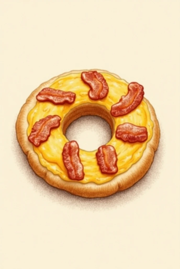 I want you to generate an image of mini donuts with bacon topping or melted cheddar cheese in the shape of a focetto made in pencil