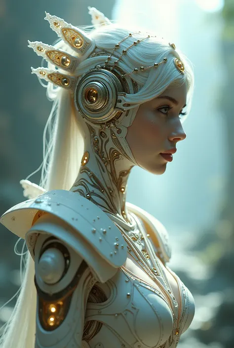 The goddess, Iris, highly technologically advanced and cybernetically enhanced. High Resolution, Masterpiece, Award Winning, Best Quality, High Details, High Quality, UHD, Optical Illusion, Impressionism, Art Deco, Cinematic, Cinematography, Futurism, Hype...