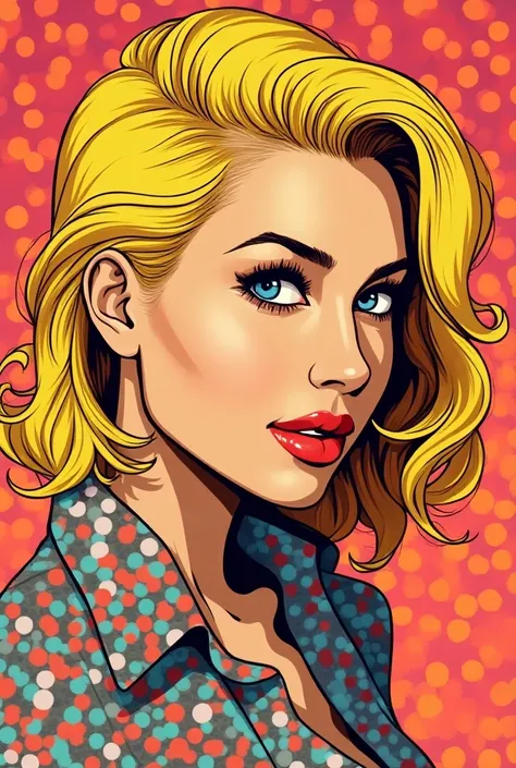 American Pop Art、Blonde beauty、Taylor Swift 、Manga Style、colorful、Face seen from an angle、The background is dots