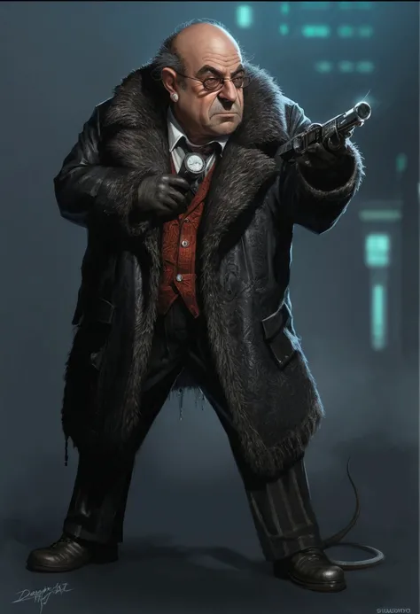 arafed image of a man in a fur coat and a hat, portrait of professor sinister, anthropomorphic gangster rat, an anthropomorphic gangster rat, shadowrun character art, cyberpunk old man, danny devito as dr. eggman, expert high detail concept art, cyberpunk ...